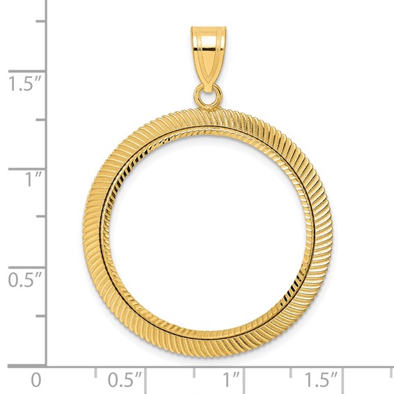 14k Diamond Cut Scalloped with 27.0mm Prong Coin Bezel Pendant