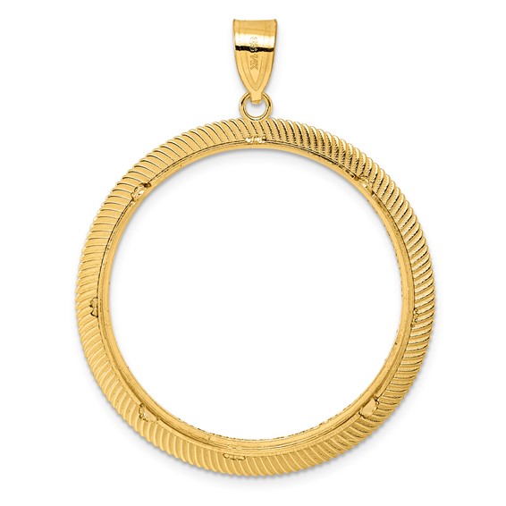 14k Diamond Cut Scalloped with 32.0mm Prong Coin Bezel Pendant