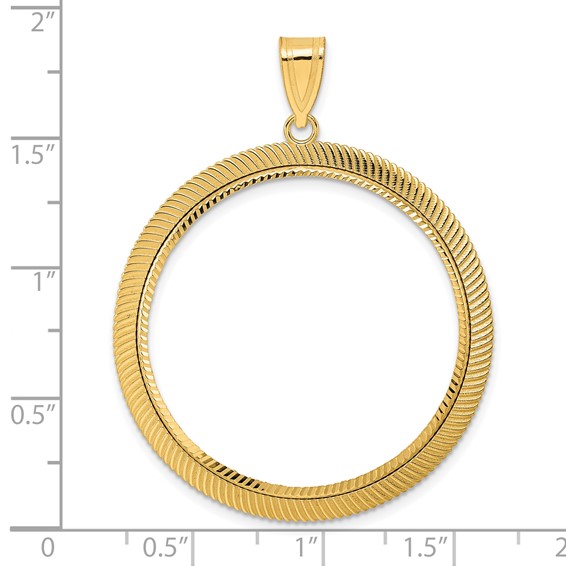 14k Diamond Cut Scalloped with 32.0mm Prong Coin Bezel Pendant