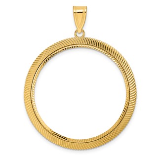 14k Diamond Cut Scalloped with 32.0mm Prong Coin Bezel Pendant