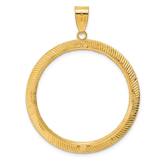 14k Diamond Cut Scalloped with 32.7mm Prong Coin Bezel Pendant