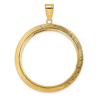 14k Diamond Cut Scalloped with 32.7mm Prong Coin Bezel Pendant