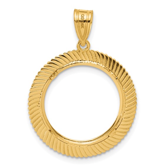 14k Polished Scalloped with 16.5mm Prong Coin Bezel Pendant