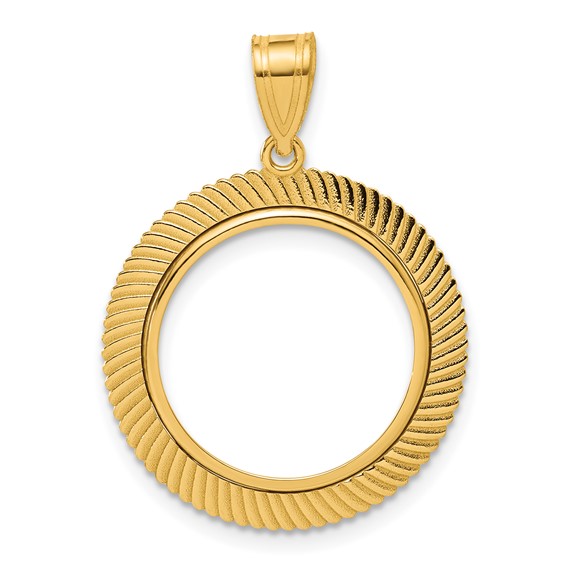 14k Polished Scalloped with 16.5mm Prong Coin Bezel Pendant