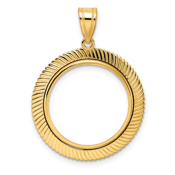 14k Polished Scalloped with 18.0mm Prong Coin Bezel Pendant