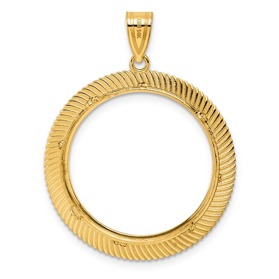 14k Polished Scalloped with 22.0mm Prong Coin Bezel Pendant