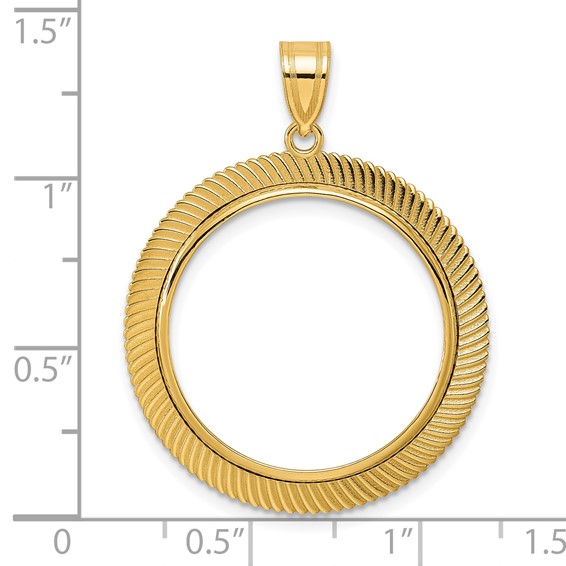 14k Polished Scalloped with 22.0mm Prong Coin Bezel Pendant