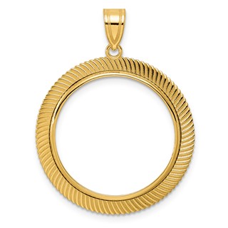 14k Polished Scalloped with 22.0mm Prong Coin Bezel Pendant