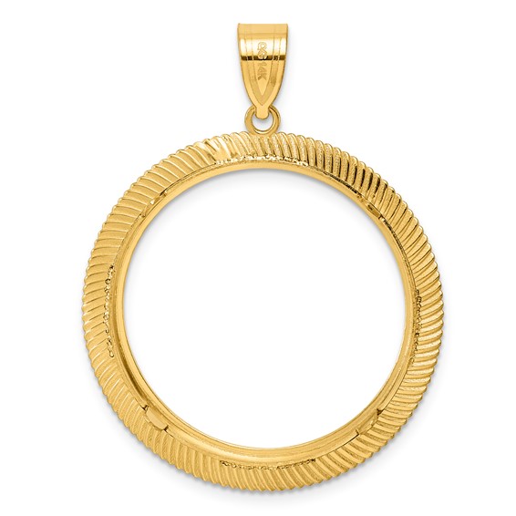 14k Polished Scalloped with 27.0mm Prong Coin Bezel Pendant