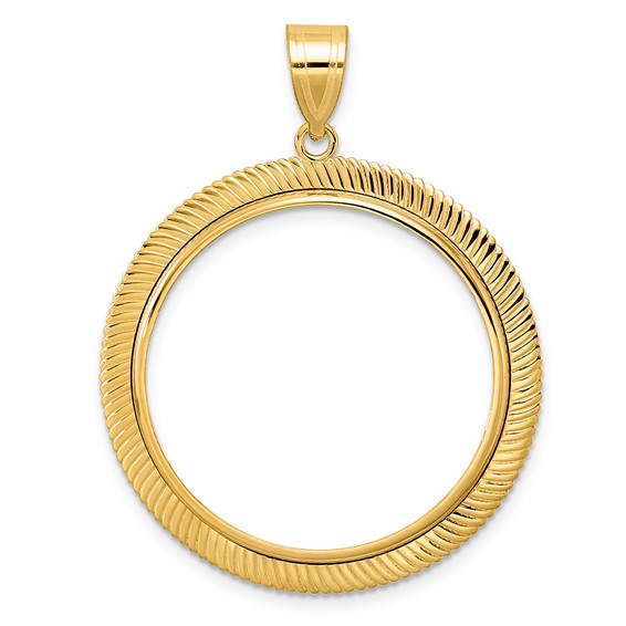 14k Polished Scalloped with 27.0mm Prong Coin Bezel Pendant