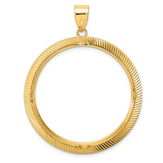 14k Polished Scalloped with 32.7mm Prong Coin Bezel Pendant