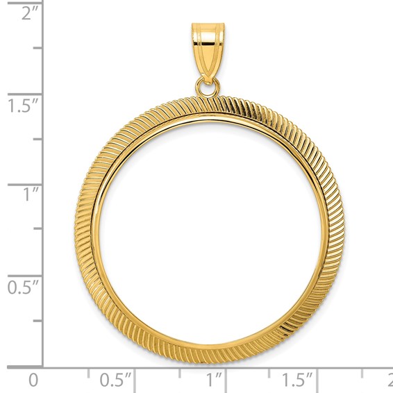 14k Polished Scalloped with 32.7mm Prong Coin Bezel Pendant