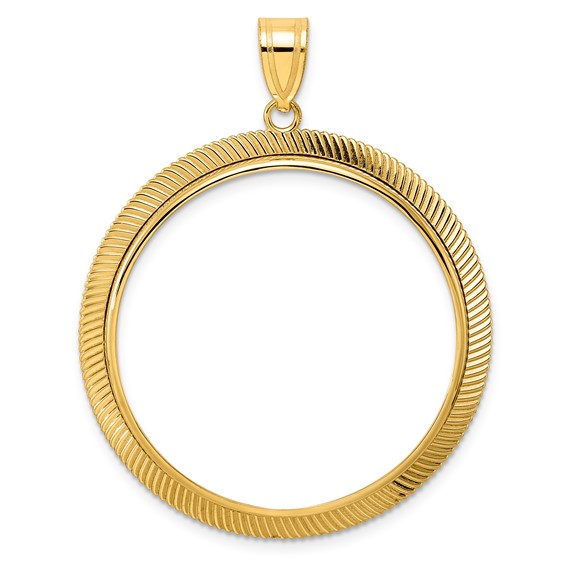 14k Polished Scalloped with 32.7mm Prong Coin Bezel Pendant