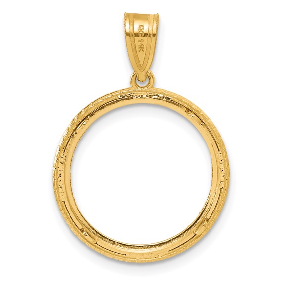 14k Diamond Cut Squares with 16.5mm Prong Coin Bezel Pendant