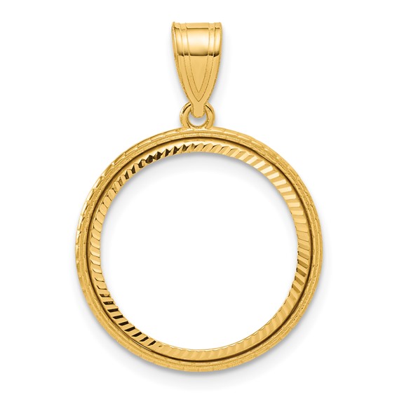 14k Diamond Cut Squares with 16.5mm Prong Coin Bezel Pendant