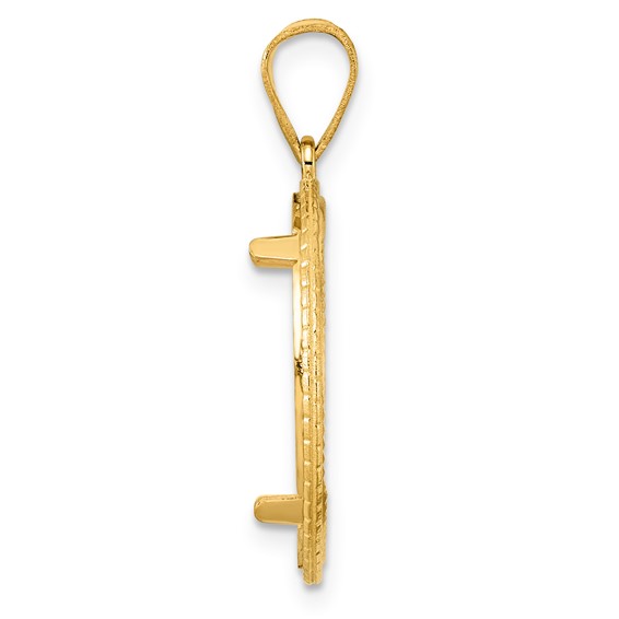 14k Diamond Cut Squares with 18.0mm Prong Coin Bezel Pendant