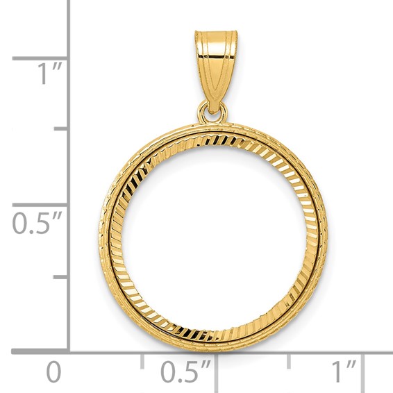 14k Diamond Cut Squares with 18.0mm Prong Coin Bezel Pendant