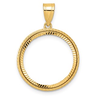 14k Diamond Cut Squares with 18.0mm Prong Coin Bezel Pendant