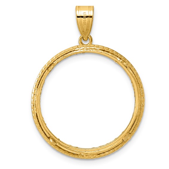 14k Diamond Cut Squares with 22.0mm Prong Coin Bezel Pendant