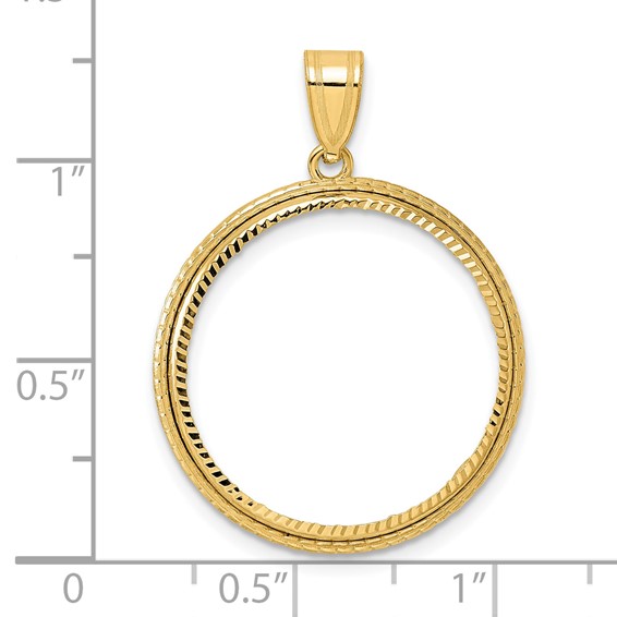 14k Diamond Cut Squares with 22.0mm Prong Coin Bezel Pendant