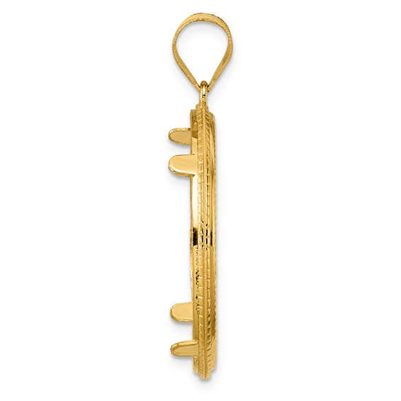 14k Diamond Cut Squares with 27.0mm Prong Coin Bezel Pendant