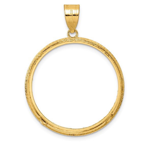 14k Diamond Cut Squares with 27.0mm Prong Coin Bezel Pendant