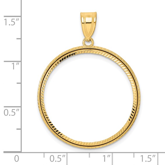 14k Diamond Cut Squares with 27.0mm Prong Coin Bezel Pendant