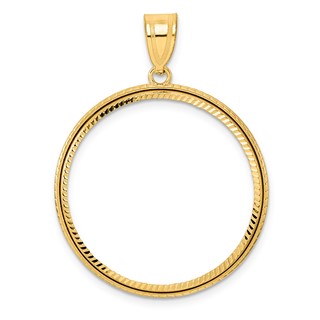 14k Diamond Cut Squares with 27.0mm Prong Coin Bezel Pendant