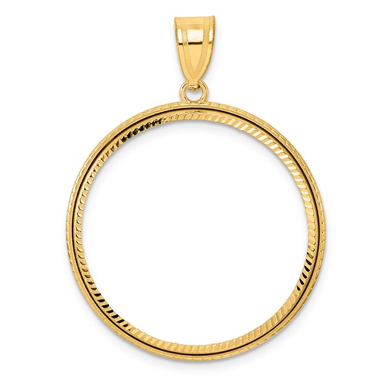 14k Diamond Cut Squares with 27.0mm Prong Coin Bezel Pendant