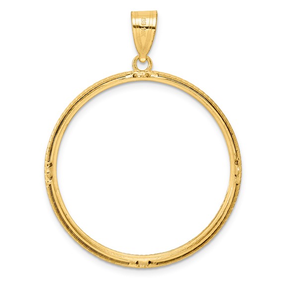 14k Diamond Cut Squares with 32.0mm Prong Coin Bezel Pendant