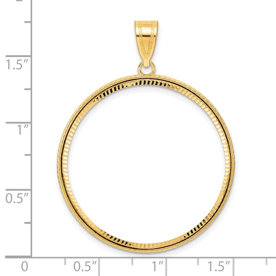 14k Diamond Cut Squares with 32.0mm Prong Coin Bezel Pendant