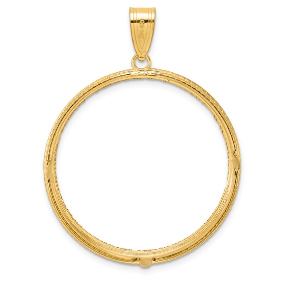 14k Diamond Cut Squares with 32.7mm Prong Coin Bezel Pendant