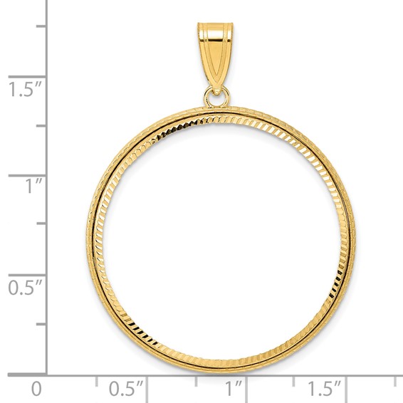 14k Diamond Cut Squares with 32.7mm Prong Coin Bezel Pendant