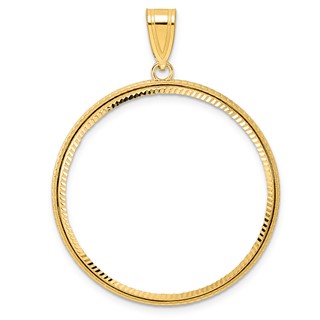 14k Diamond Cut Squares with 32.7mm Prong Coin Bezel Pendant