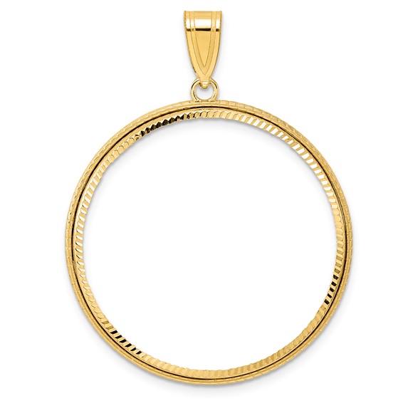 14k Diamond Cut Squares with 32.7mm Prong Coin Bezel Pendant