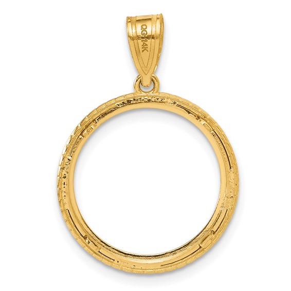 14k Polished Squares with 16.5mm Prong Coin Bezel Pendant