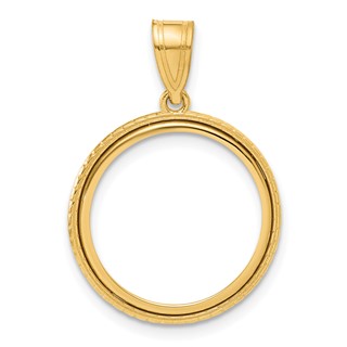 14k Polished Squares with 16.5mm Prong Coin Bezel Pendant
