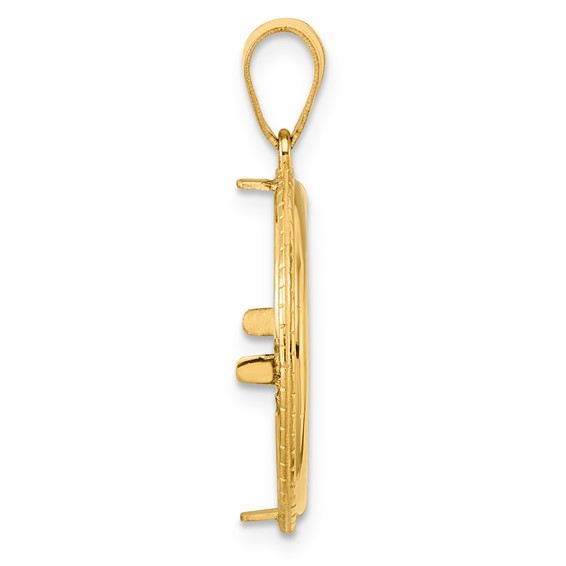 14k Polished Squares with 18.0mm Prong Coin Bezel Pendant