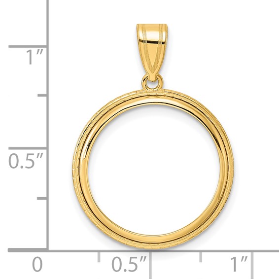 14k Polished Squares with 18.0mm Prong Coin Bezel Pendant