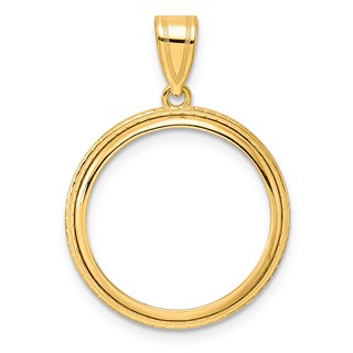 14k Polished Squares with 18.0mm Prong Coin Bezel Pendant