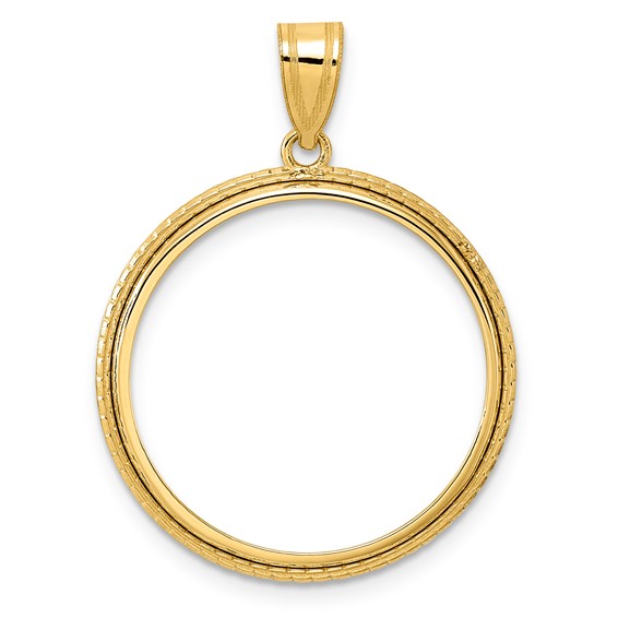 14k Polished Squares with 22.0mm Prong Coin Bezel Pendant