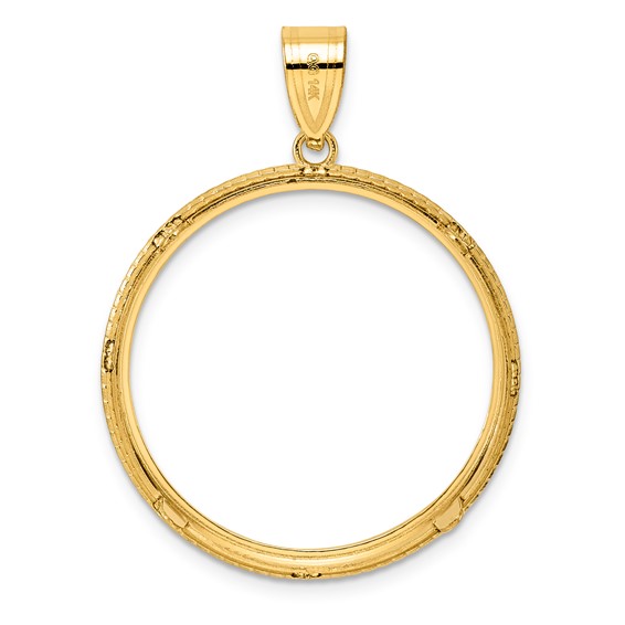 14k Polished Squares with 27.0mm Prong Coin Bezel Pendant