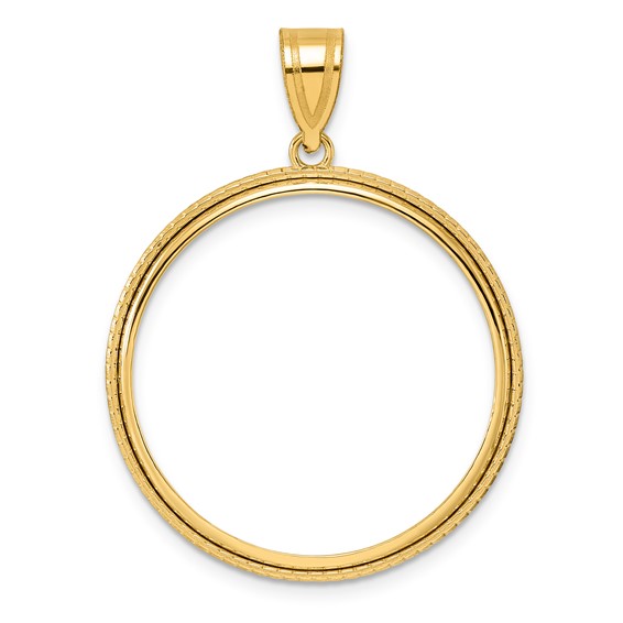 14k Polished Squares with 27.0mm Prong Coin Bezel Pendant