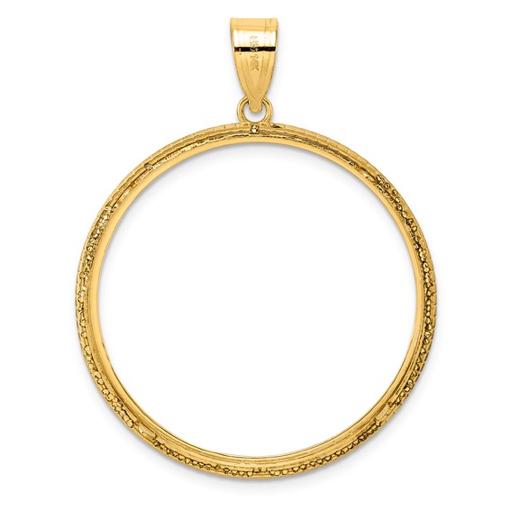 14k Polished Squares with 32.0mm Prong Coin Bezel Pendant