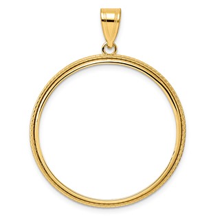 14k Polished Squares with 32.0mm Prong Coin Bezel Pendant