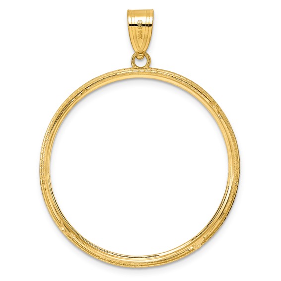 14k Polished Squares with 32.7mm Prong Coin Bezel Pendant