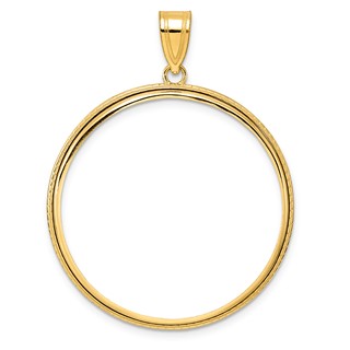 14k Polished Squares with 32.7mm Prong Coin Bezel Pendant