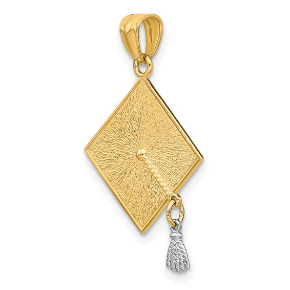 14k with White Rhodium 3-D Graduation Cap with Moveable Tassel Pendant