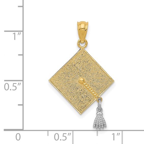 14k with White Rhodium 3-D Graduation Cap with Moveable Tassel Pendant
