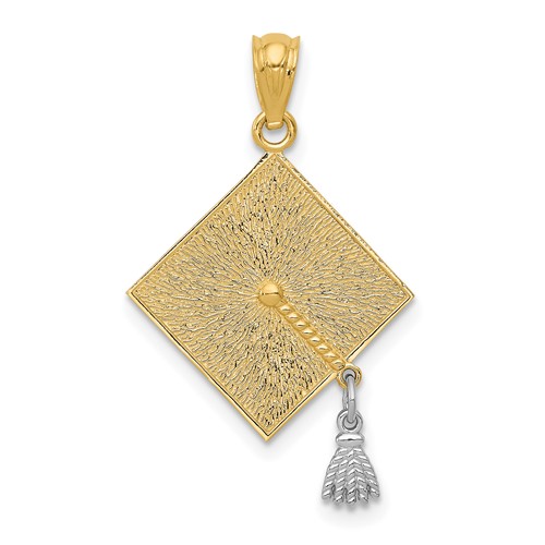 14K Pendant with White Rhodium 3-D Graduation Cap with Moveable Tassel